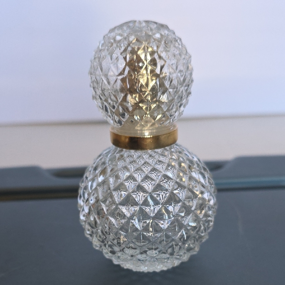 Vintage Avon Empty Crystal Perfume Bottle with Gold Accent